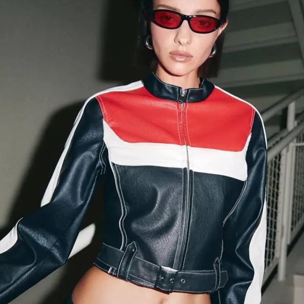 NWTS Urban Outfitters cropped faux leather moto jacket